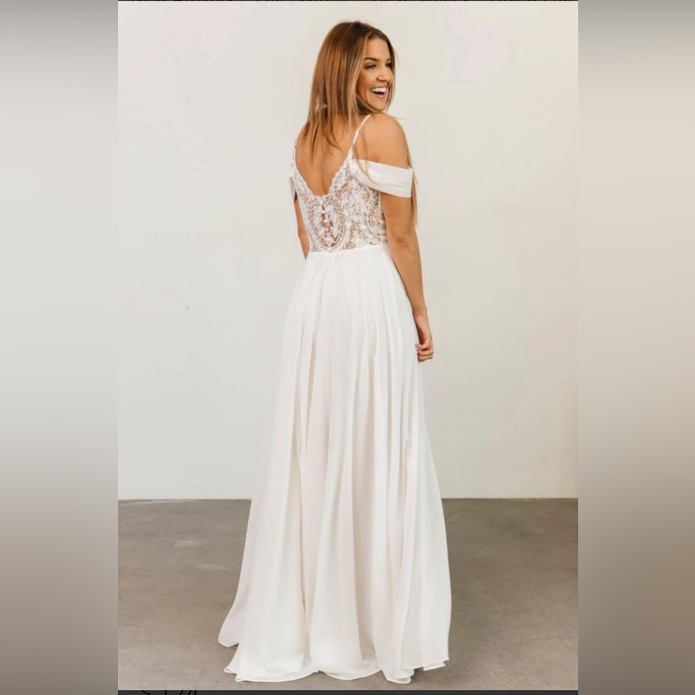 Soueblue Simple white off shoulder chiffon lace long‎ prom dress evening dress